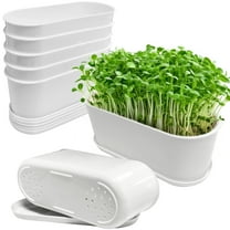 5 Set Window Herb Planter Box Rectangular,8.5x3.5 Inch White Plastic Planters with Multiple Drainage Holes and Trays,Indoor Succulent Cactus Mint Flower Pot for Windowsill,Garden Balcony