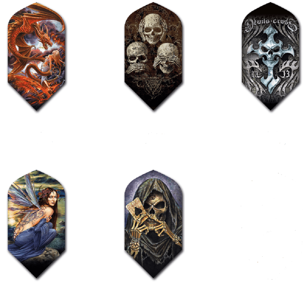 9x Slim Dart Flights Alchemy Fear No Evil - Schlanke Flights Für Steel & Soft Darts