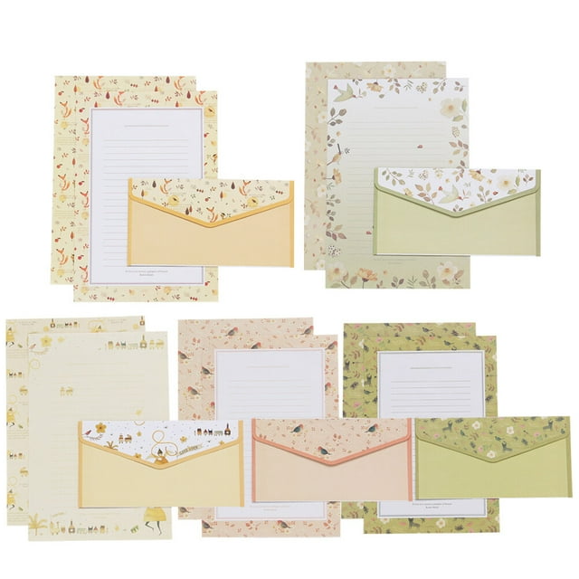 5 Sets/45pcs Flower Printing Envelope and Letter Paper Lovely Writing