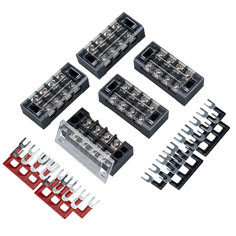 5 Sets 4P Dual Row Screw Terminal Strip Blocks 25A 4 Positions