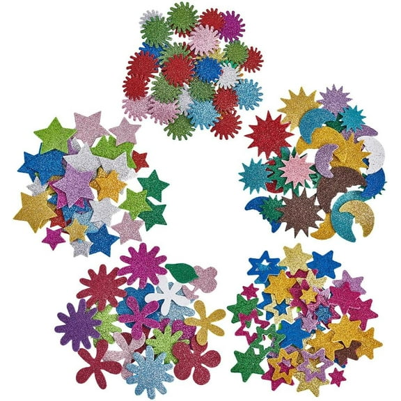 5 Sets 5 Styles Foam Star Stickers Glitter Foam Shape Stickers Colorful EVA Plastic Mixed Shapes Self Adhesive Decorative Sticker Labels for Scrapbooking Cards Wall Arts Crafts DIY Making diy