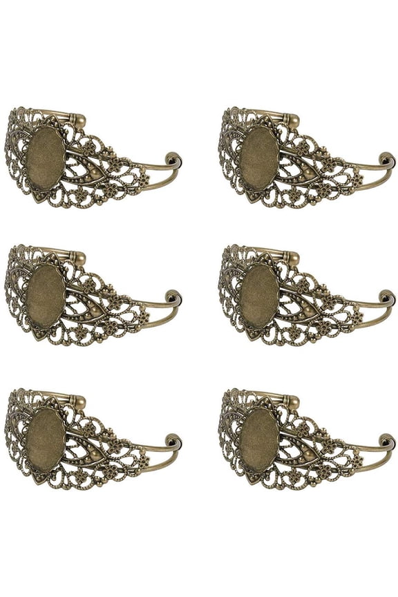 5 Sets Adjustable Oval Bezel Bracelet Retro Bezel Tray Blank Bangle Bracelet Bezel Blank Settings with 25x18mm Oval Cabochon Settings Bezel Tray DIY