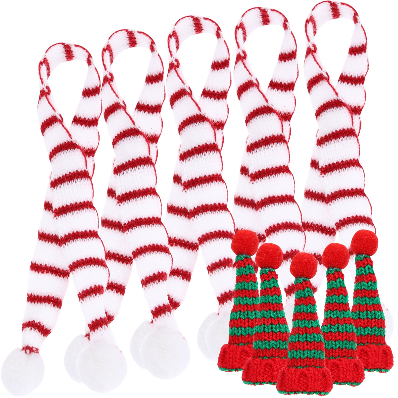 5 Sets Christmas Mini Santa Hats and Christmas Scarfs Santa Knit Hat ...