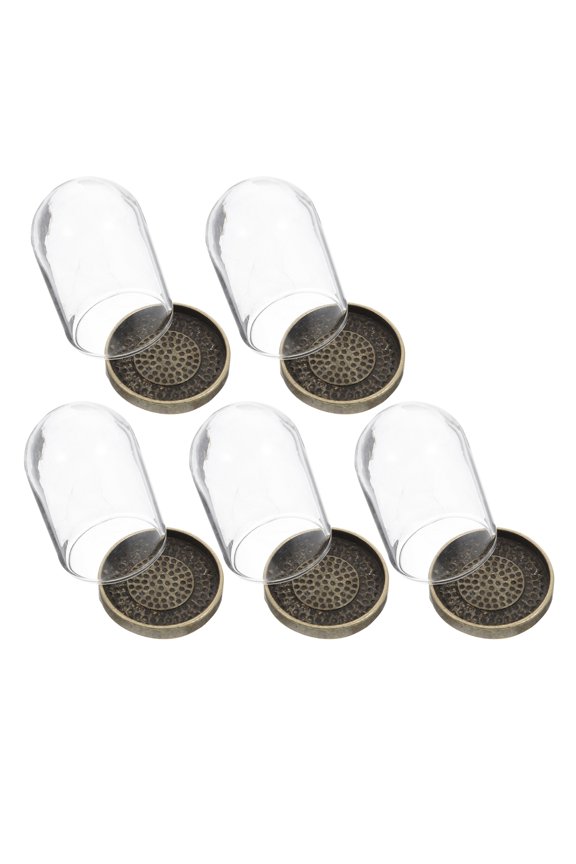 5 Sets of Clear Glass Dome Cloche with Rustic Brass Base Miniature Glass Cover DIY Terrarium Container Cloche Bell Jar Display Dome Fairy Light Cover Craft Supplies