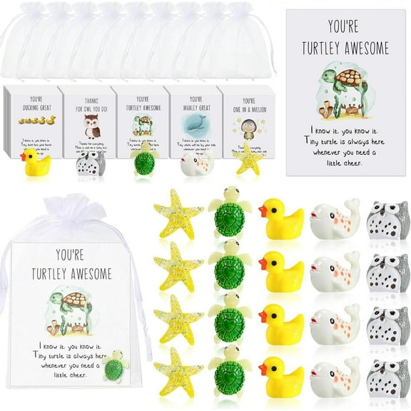 5 Sets Employee Appreciation Gifts Bulk, Funny Animal Pun Inspirational Cards and Cute Animal Resin Toy Ducks, Thank You Gifts for Employee Teacher Staff (25 Pcs)