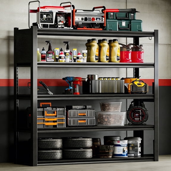 5 Sets Garage Shleving with Pegboard,72"48"24"Heavy Duty Garage Shelving Units and Storage,Metal Shelving Adjustable Shelves,Garage Storage Rack