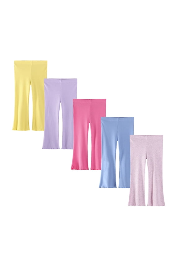 5 Sets Girls Flexible Cotton Flare Leggings, Allows Full Range of Motion Flare Pants for Active Toddlers 2-7, Convenient 5-Pack Assortment