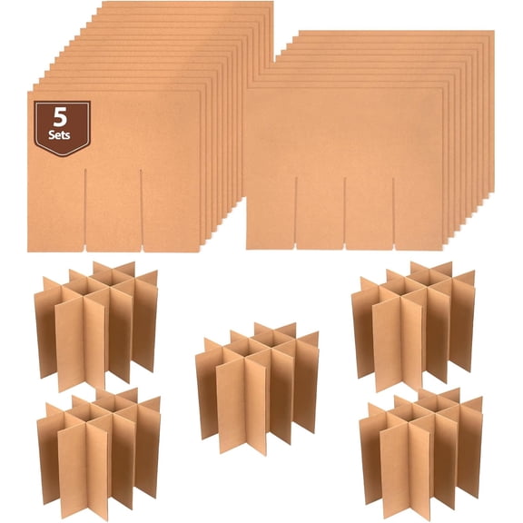 5 Sets of Glass Dividers for Moving Boxes Packing Boxes Kit for Dishes Wine Boxes for Packing Supplies for Moving Fits in 16 x 12 x 12 Inch Box (Box Not Included)
