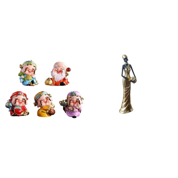 5 Sets God of Fortune Figurine African Tribal Lady Statue Miniature Resin Sculpture Desk Ornament for Living Room