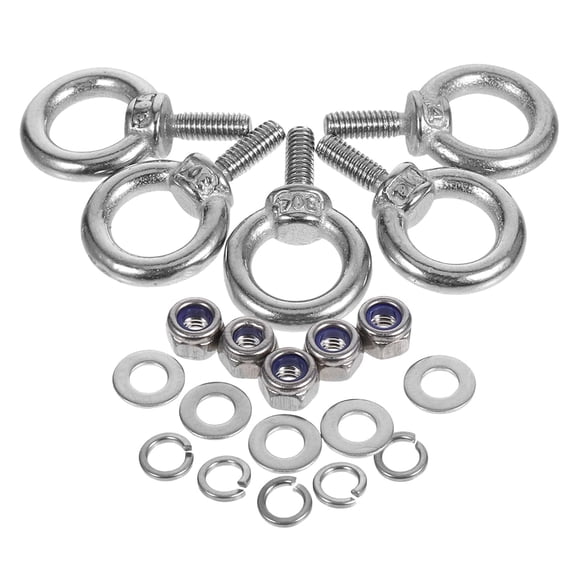 5 Sets M4 304 Stainless Steel Eye Bolt with Ring, Threaded Eyelet Screws for Rope Fitting and Lifting, Heavy-Duty Hardware with Washers & Lock Nuts