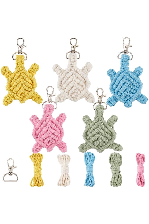 5 Sets Macrame Keychain Kit Sea Turtle Keychain Making Kits Instruction Included Ocean Themed Keychain Kit with Tassel Macrame Kits for Beginners Adults Handbags DIY Hanging Ornament Decor