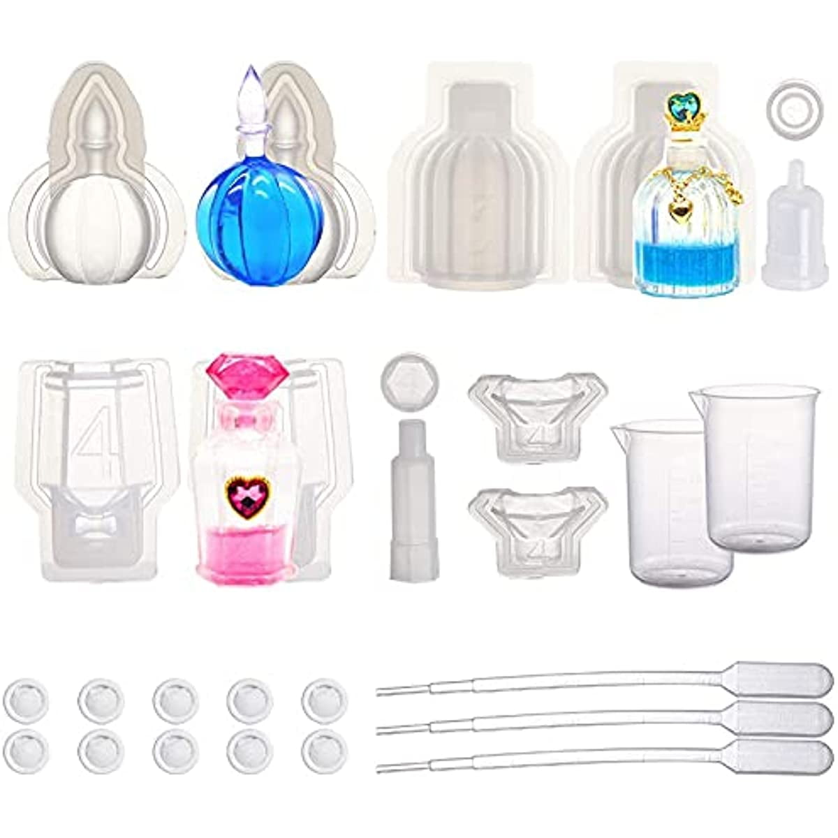 5 Sets Perfume Bottle Container and Stopper UV Resin Epoxy Silicone molds Jewelry Casting with Latex Finger Cots DIY Jewelry Craft Making