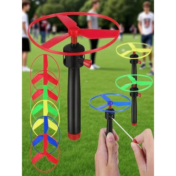 5 Sets Random Color Plastic Pull String UFO Flying Saucer - Interactive Flying Disc Launcher for Party Favors, Stress Relief, and Indoor/Outdoor Fun