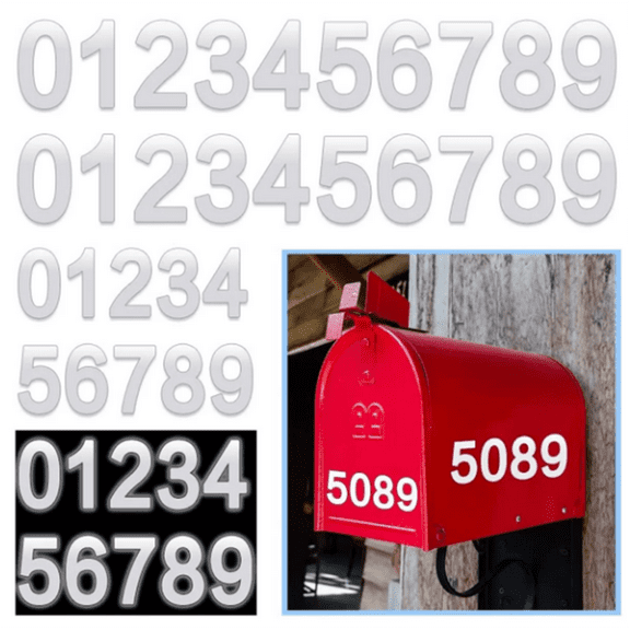 5 Sets Reflective Mailbox Numbers for Outside, 0-9 Reflective Number Stickers, Waterproof House Numbers 5 Sets for Houses Number Decals (3
