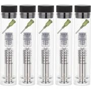 5 Sets Reusable Glass Syringe 1ml Glass Luer Pets Syringe with Luer Locks & Blunt Tips Reusable Glass Dispensing Syringes for Industry or Labtoratory Liquids or Pet Feeding - Silver