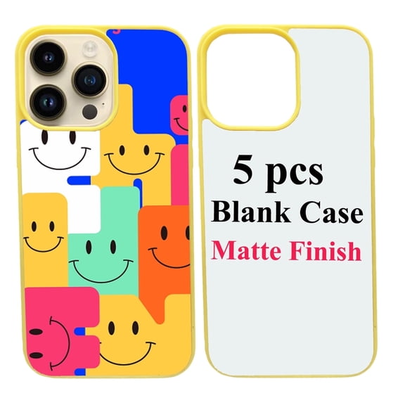 5 Sets Sublimation Blanks Phone Case Bulk Covers Compatible With iPhone 14Pro Max, 6.7" Easy to Sublimate DIY Customized 2 in 1 2D Anti-slip Case Soft Rubber Cover + Inserts Matte Yellow