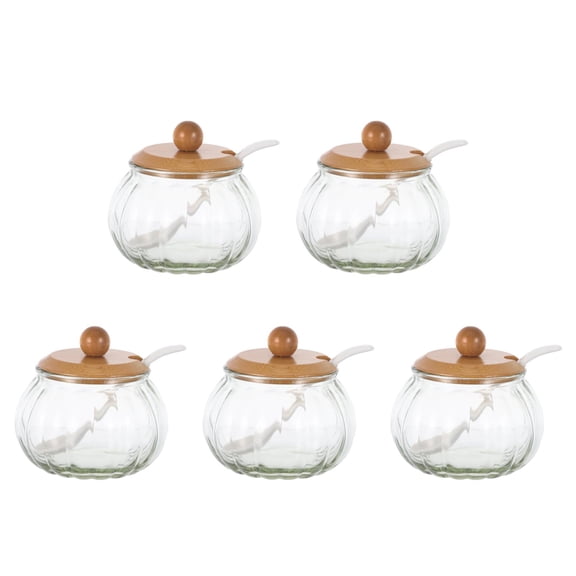 Supvox Pumpkin Shape Glass Seasoning Jars Transparent for Home Kitchen with Bamboo Lid 5Sets