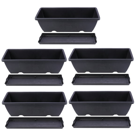 5Sets Black Rectangular Flower Boxes for Outdoor Plants Easy to Use Durable