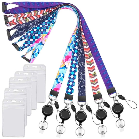 5-Pack Clear Badge Holders with Lanyards and Protective Badge Sleeves for Office, Work, Conferences, Events, and ID Cards