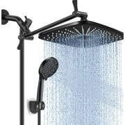 5-Setting High Pressure Shower Head 12 inch Rain Shower Head with Handheld and Hose Black