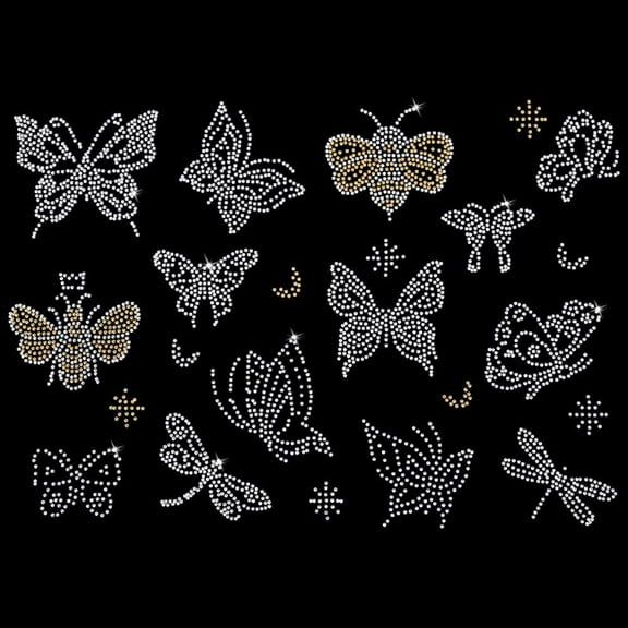 5 Sheet Butterfly Rhinestone Iron on Transfers Glitter Dragonfly Pattern Rhinestone Patch Wasp Hotfix Clothes Bee Iron on Patches for Clothes Dress DIY Crafts DIYDIY