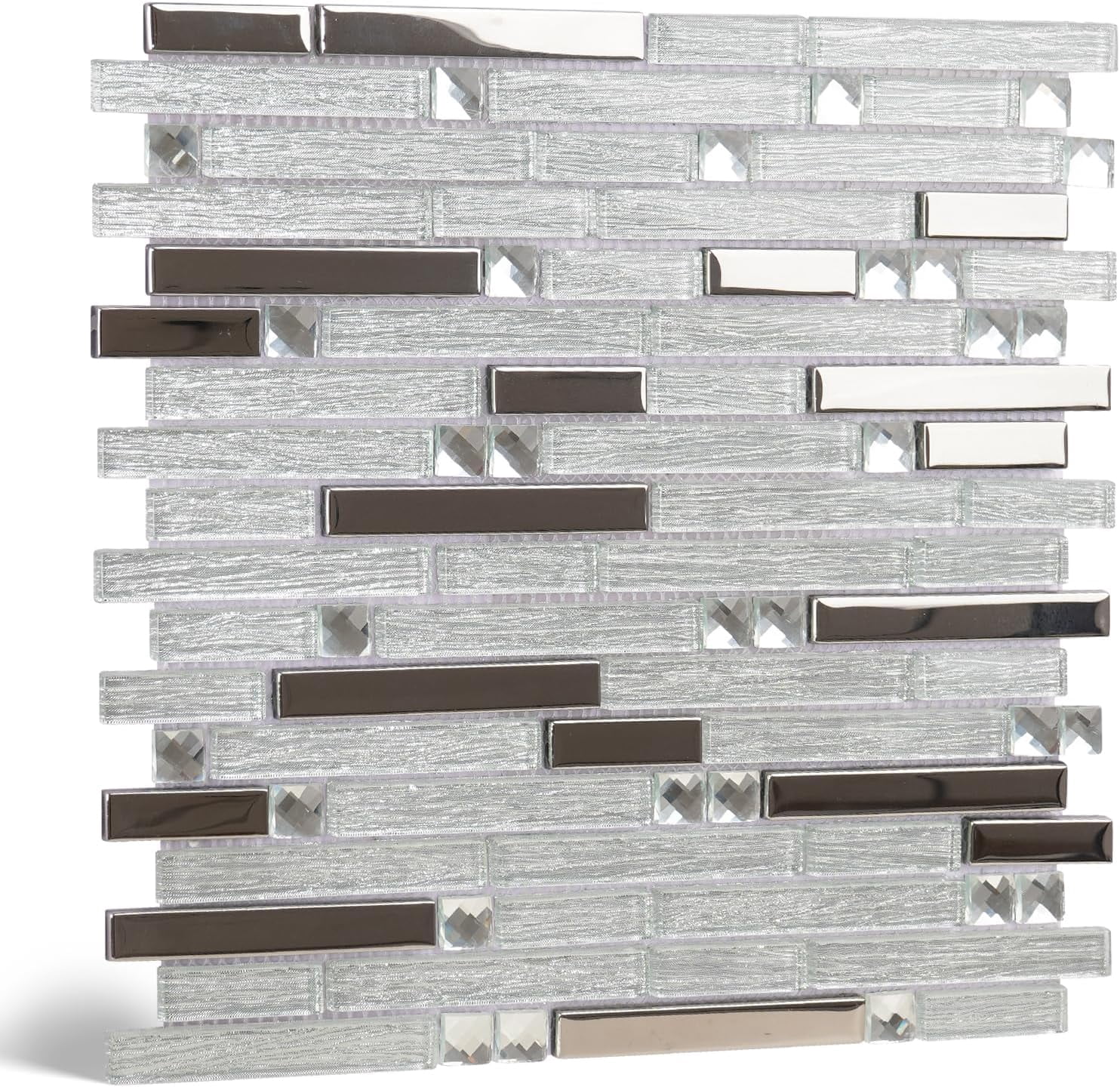 5-Sheet Glass Backsplash Tiles, 5 Square Feet White Glass Mosaic ...