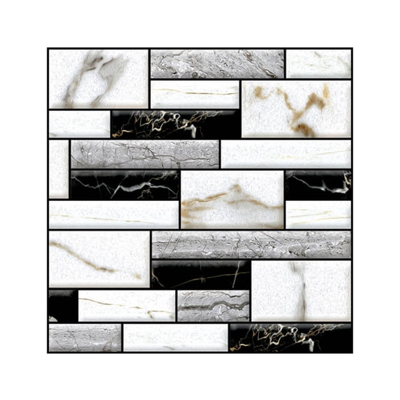 5-Sheet Peel and Stick Tile Backsplash, Simulation Self-stick Wall Stickers, Thicker Design Marble Tiles, Kitchen Bathroom Decor