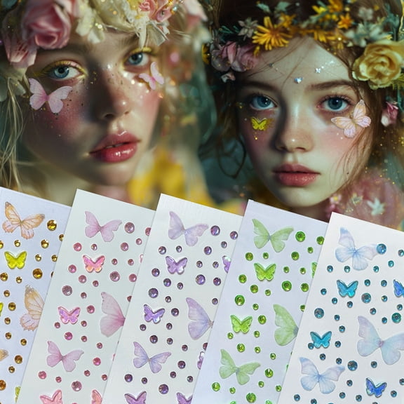 5 Sheets Butterfly Sequin Face and Body Decoration Stickers - Rhinestone Makeup Stickers for Parties and Festivals