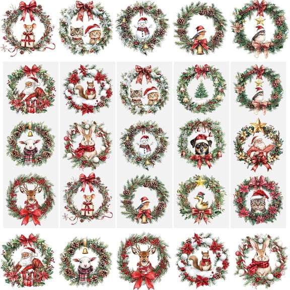 5 Sheets Christmas Garland Rub on Transfers for Crafts,UV DTF Wraps Stickers Furniture Transfers Window Decals DIY Stickers for Handiwork Decoration