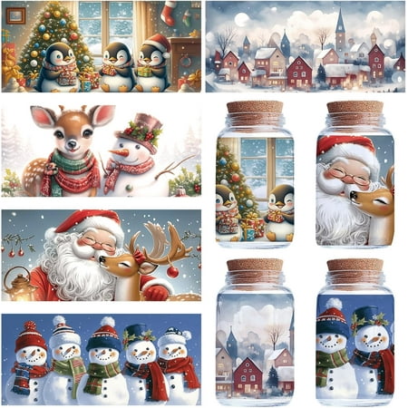 5 Sheets PVC Rub on Transfer Stickers Waterproof Cup Wrap Transfer Decals Snowman 240x110mm