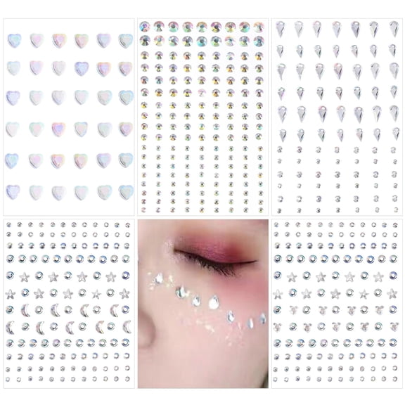 5 Sheets Face Gems Face Jewels Stickers, Self Adhesive Eye Body Face Nail Crystal Rhinestones Rainbow for Women Festival Accessory and Nail Art Decorations