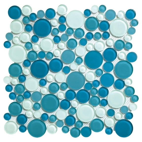 5 Sheets Glass Mosaic Tile for Kitchen Backsplash, Bathroom Shower Wall, Etc, Bubble Collection, Mixed Rounds, 12"X12"X5/16 (Set of 5 Sheets, GM 4104 - Ocean)
