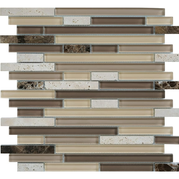 5 Sheets Glass and Stone Mosaic Tile for Kitchen Backsplash, Bathroom Shower Wall, Etc, Horizon Collection, Mixed Strips, 12"X12"X5/16 (Set of 5 Sheets, 2203 - Chocolate)