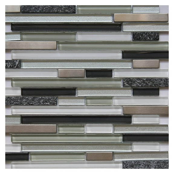 5 Sheets Glass and Stone Mosaic Tile for Kitchen Backsplash, Bathroom Shower Wall, Etc, Horizon Collection", Mixed Strips, 12"X12"X5/16" (Set of 5 Sheets, 3103 - Vermont)