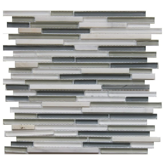 5 Sheets Glass and Stone Mosaic Tile for Kitchen Backsplash, Bathroom Shower Wall, Etc, Horizon Collection", Mixed Strips, 12"X12"X5/16" (Set of 5 Sheets, 6101 - Morning)