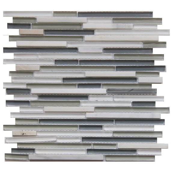 5 Sheets Glass and Stone Mosaic Tile for Kitchen Backsplash, Bathroom Shower Wall, Etc, Horizon Collection", Mixed Strips, 12"X12"X5/16" (Set of 5 Sheets, 6101 - Morning)