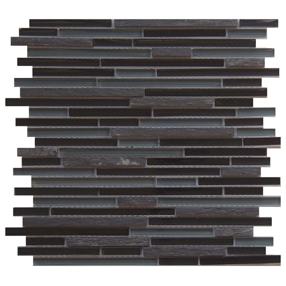 5 Sheets Glass and Stone Mosaic Tile for Kitchen Backsplash, Bathroom Shower Wall, Etc, Horizon Collection", Mixed Strips, 12"X12"X5/16" (Set of 5 Sheets, 6104 - Midnight)
