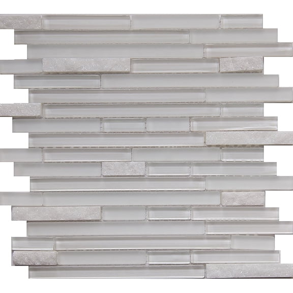 5 Sheets Glass and Stone Mosaic Tile for Kitchen Backsplash, Bathroom Shower Wall, Etc, Horizon Collection, Mixed Strips, 12"X12"X5/16 (Set of 5 Sheets, GM 2103 - Freeze)