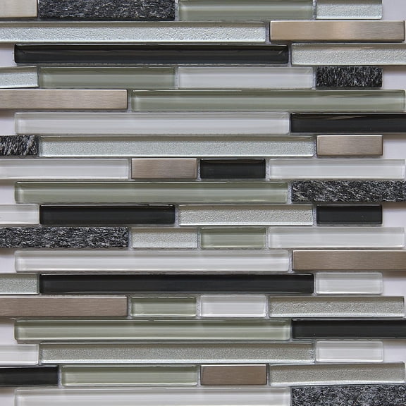 5 Sheets Glass and Stone Mosaic Tile for Kitchen Backsplash, Bathroom Shower Wall, Etc, Horizon Collection, Mixed Strips, 12"X12"X5/16 (Set of 5 Sheets, GM 3103 - Vermont)