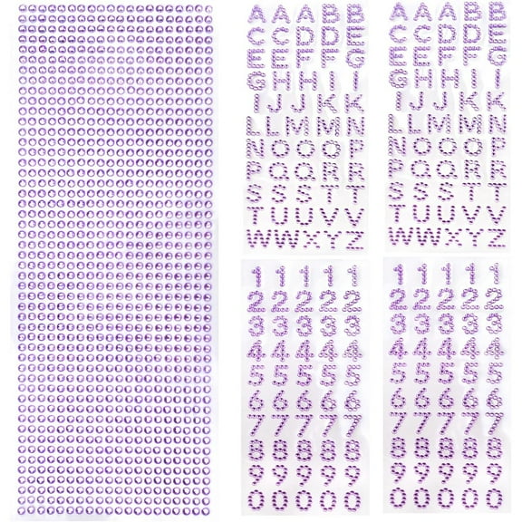 5 Sheets Glitter Alphabet Number Stickers Self-Adhesive Letter Rhinestone Gems Border Sticker Decorative Decals for DIY Hats Books Gifts Scrapbooking Crafts Supplies, Purple