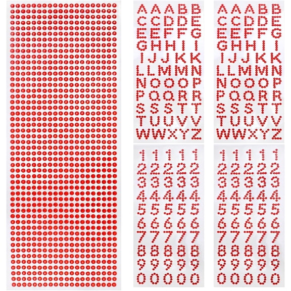 5 Sheets Glitter Rhinestone Stickers Self-Adhesive Alphabet Letter Number Sticker Round Diamond Gems Border Decals for DIY Graduation Cap Scrapbooking Crafts Decoration, Red