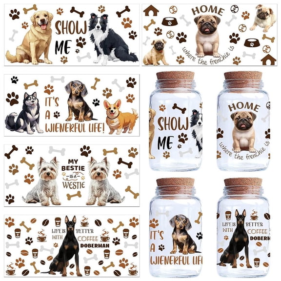 5 Sheets PVC Rub on Transfer Stickers Waterproof Cup Wrap Transfer Decals Dog 240x110mm