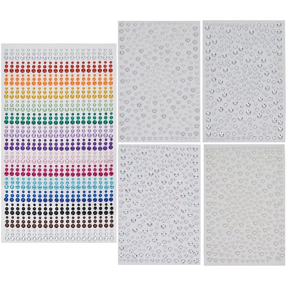 5 Sheets Pearls Rhinestone Stickers Self Adhesive Bling Gems Shining Half Round Diamond for Nail Cell Phone Scrapbooking Decor Wedding Clothes