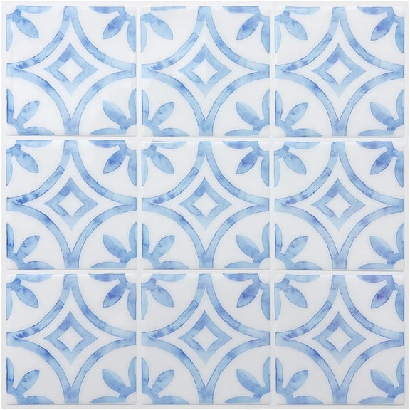 5 Sheets Peel and Stick Backsplash Tile, Self Adhesive Wall Tiles  Blue and White Porcelain for Kitchen, Bathroom, Fireplace, RV Decor11.8" x 11.8"