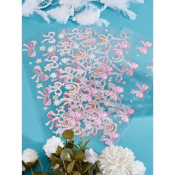 5 Sheets Plastic Bowknot Stickers PVC Plastic Waterproof Sticker Labels Mixed Color Deco Supplies for Water Bottles Laptop Luggage Cup Computer Skateboard Guitar 250x120x0.2mm Making DIY