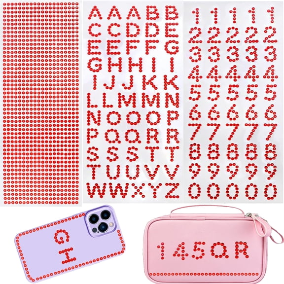 5 Sheets Red Glitter Rhinestone Stickers Self-Adhesive Alphabet Letter Number Sticker Round Diamond Gems Border Decals for DIY Graduation Cap Scrapbooking Crafts Decoration