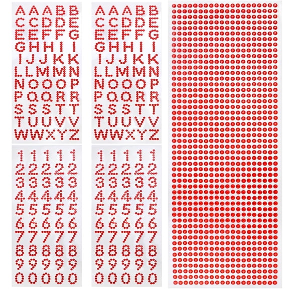 5 Sheets Red Glitter Rhinestone Stickers Self-Adhesive Alphabet Letter Number Sticker Round Diamond Gems Border Decals for DIY Graduation Cap Scrapbooking Crafts Decoration