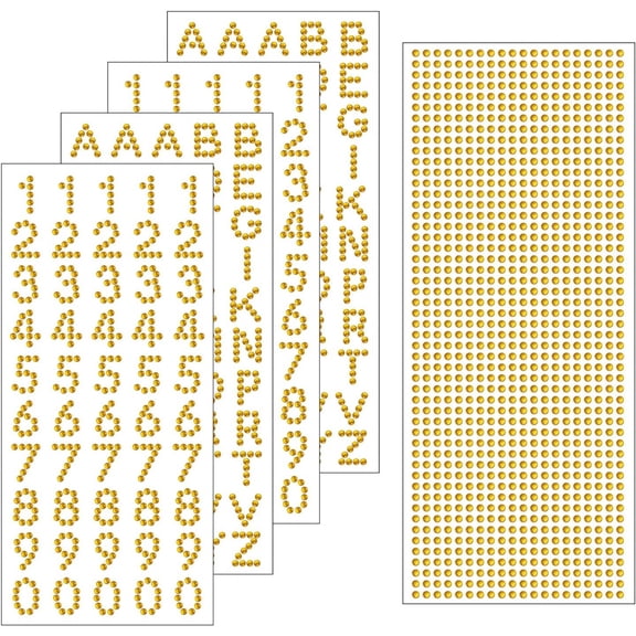5 Sheets  Rhinestone Stickers  Self-Adhesive Glitter Alphabet Letter Number Stickers with Crystal Gems Border - Graduation Cap Decoration and Handicraft - Gold