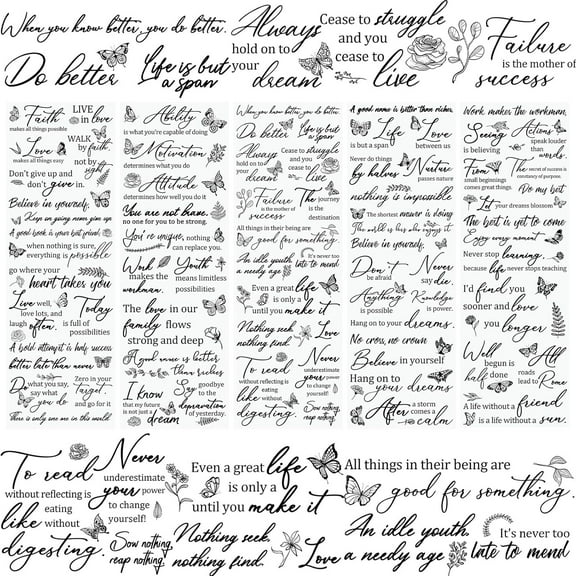 5 Sheets Rub On Transfer Stickers Butterfly Decals Black Inspiration Word Stickers Furniture Windows Craft Decals for Home Office,11.8 * 3.9in