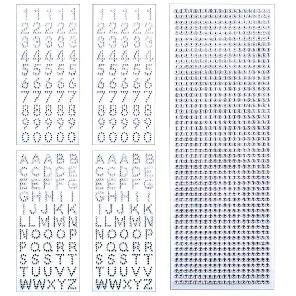 5 Sheets Self-Adhesive Glitter Alphabet, Numbers & Crystal Gems Border for Graduation Cap Decoration & Handicraft - Silver